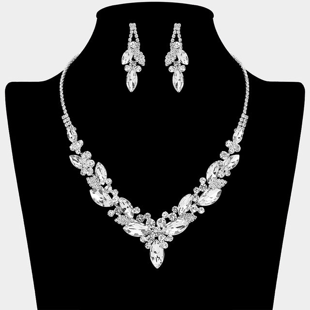 Madeline Love Clear, Silver Marquise Stone Cluster Embellished Necklace - Jewelry