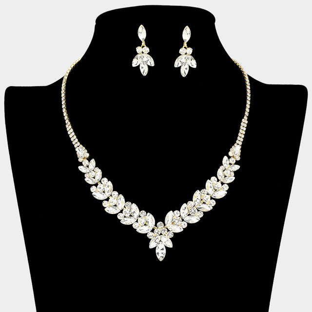 Madeline Love Clear, Gold Marquise Stone Cluster Rhinestone Necklace