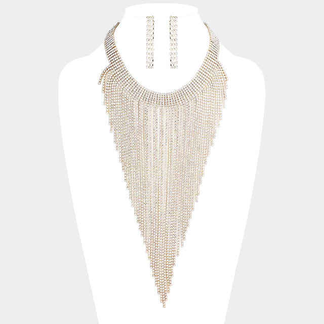 Madeline Love Gold Rhinestone Pave Fringe Choker Necklace - Necklaces