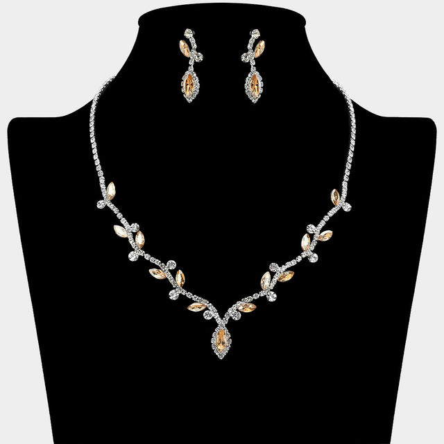 Madeline Love Clear, Lt Col Topaz, Silver Marquise Stone Accented Vine Rhinestone Paved Necklace - Jewelry
