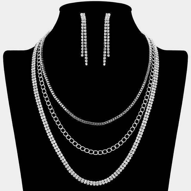 Madeline Love Clear, Silver CZ Stone Paved Chain Layered Necklace - Jewelry