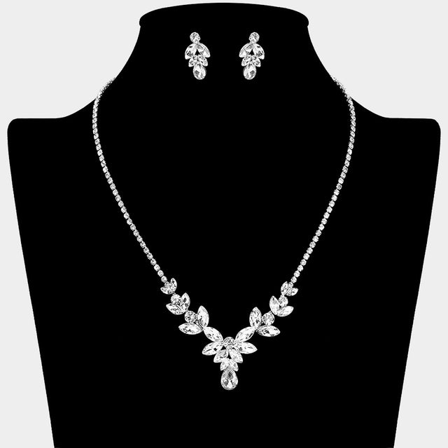 Madeline Love Clear, Silver Marquise Stone Cluster Teardrop Pointed Rhinestone Paved Necklace - Jewelry