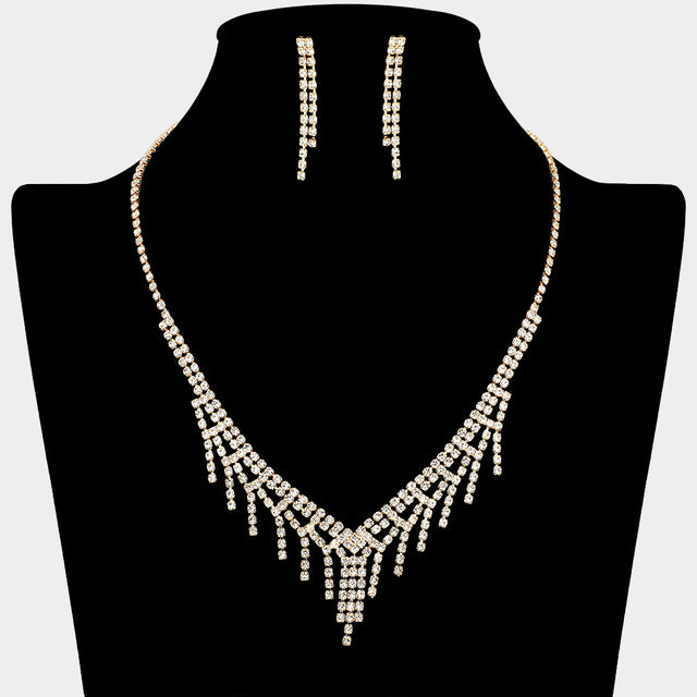 Madeline Love Clear, Gold Rhinestone Fringe Necklace