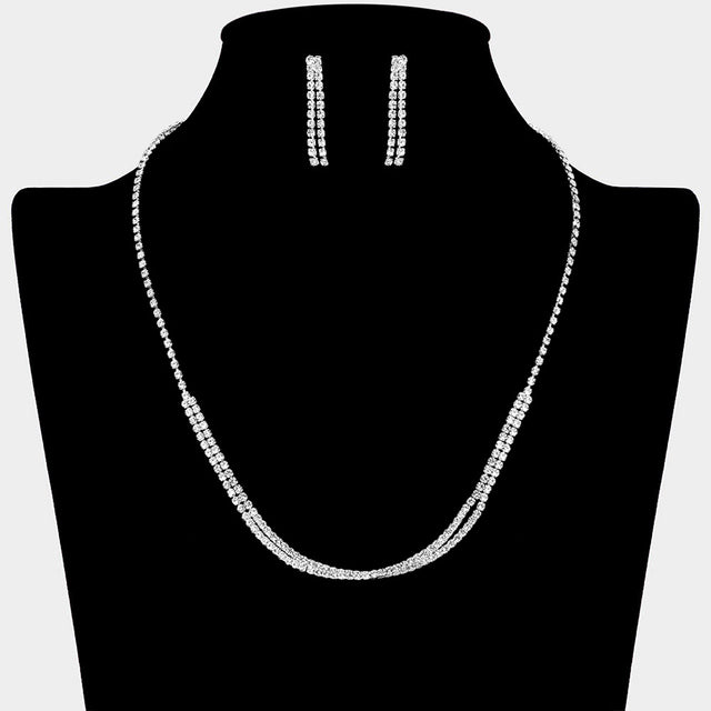 Madeline Love Clear, Silver Layered Rhinestone Dual Strand Necklace - Jewelry