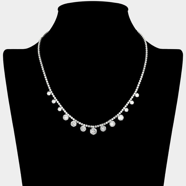 Madeline Love Clear, Silver Round CZ Stone Dangle Necklace - Jewelry