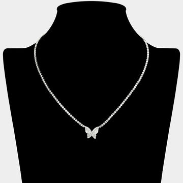 Madeline Love Clear, Silver Dainty Butterfly CZ Stone Pendant Accent Rhinestone Paved Necklace - Hair Accessories