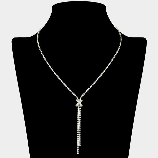 Madeline Love Clear, Gold CZ Stone Paved X Charm Accent Y Shaped Necklace - Jewelry