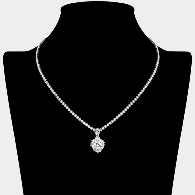 Madeline Love Clear, Silver CZ Stone Heart Cluster Drop Pendant Accent Rhinestone Paved Necklace - Jewelry