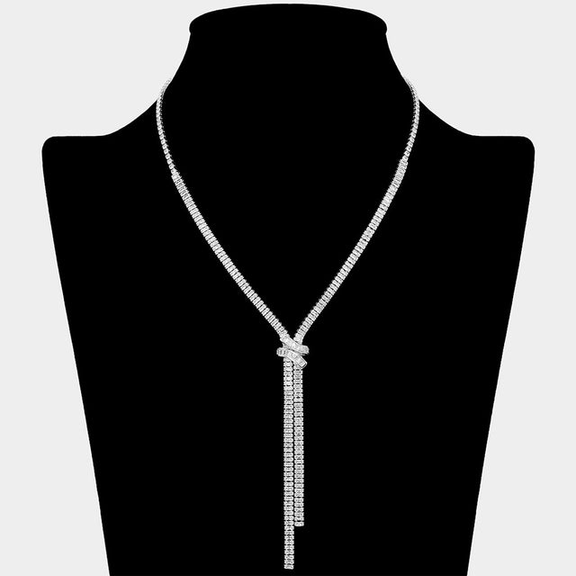 Madeline Love Clear, Silver Baguette CZ Stone Y Shaped Drop Necklace - Jewelry