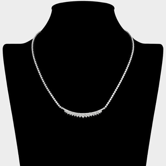 Madeline Love Clear, Silver Round CZ Stone Cluster Bar Accent Rhinestone Paved Necklace - Jewelry