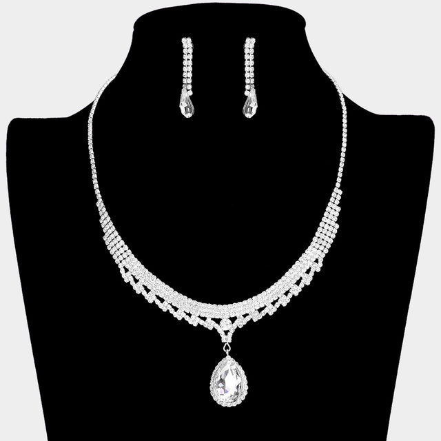 Madeline Love Silver CZ Teardrop Accented Rhinestone Necklace - Jewelry