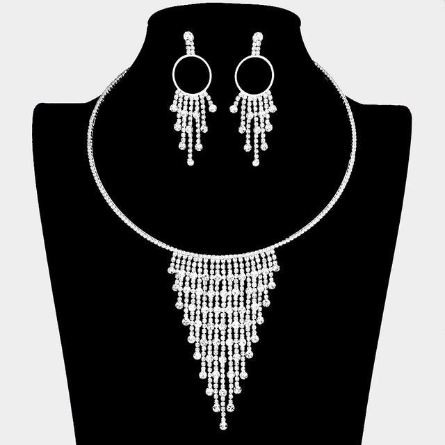 Madeline Love Silver Bubble Stone Fringe Rhinestone Necklace - Jewelry