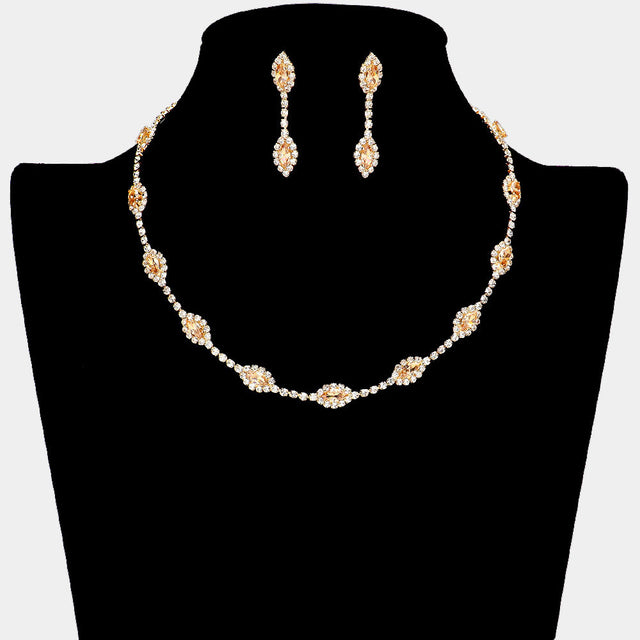 Madeline Love Gold, Lt Col Topaz CZ Marquise Stone Pointed Rhinestone Paved Station Necklace - Jewelry