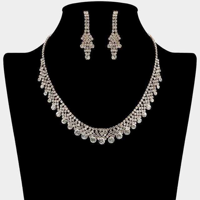 Madeline Love Clear, Gold Round Stone Tip Rhinestone Paved Collar Necklace - Jewelry