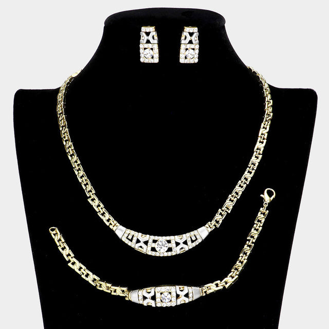 Madeline Love Gold, Matte Silver Crystal Rhinestone & Metal Necklace Jewelry Set