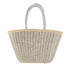 Raffia Metallic Woven Straw Tote Bag is the perfect accessory for any stylish outfit. Made with high-quality materials, the bag features a beautiful metallic woven design that adds a touch of sophistication. Its spacious interior and durable construction make it both practical and fashionable. Elevate your look.