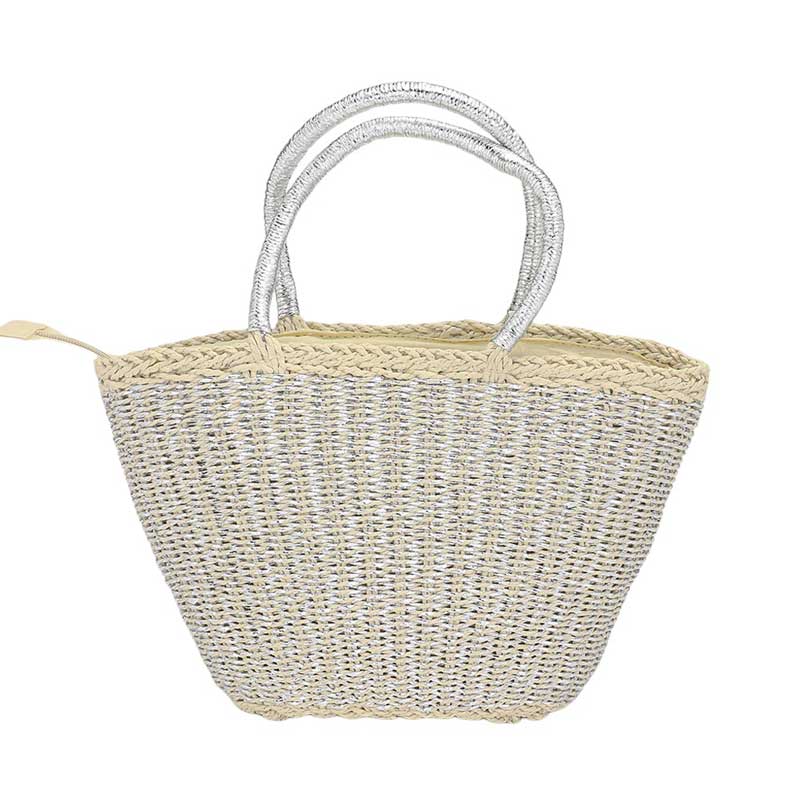 Raffia Metallic Woven Straw Tote Bag is the perfect accessory for any stylish outfit. Made with high-quality materials, the bag features a beautiful metallic woven design that adds a touch of sophistication. Its spacious interior and durable construction make it both practical and fashionable. Elevate your look.