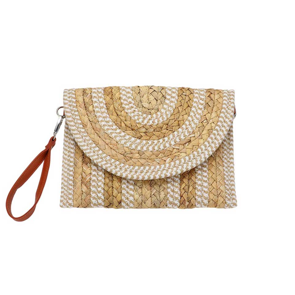 Raffia Straw Braised Envelop Clutch Bag Crossbody Bag is a versatile and stylish accessory. Made from durable and sustainable raffia straw, it features a unique braided design and can be worn as both a clutch or a crossbody bag. Perfect for adding a touch of sophistication to any outfit.