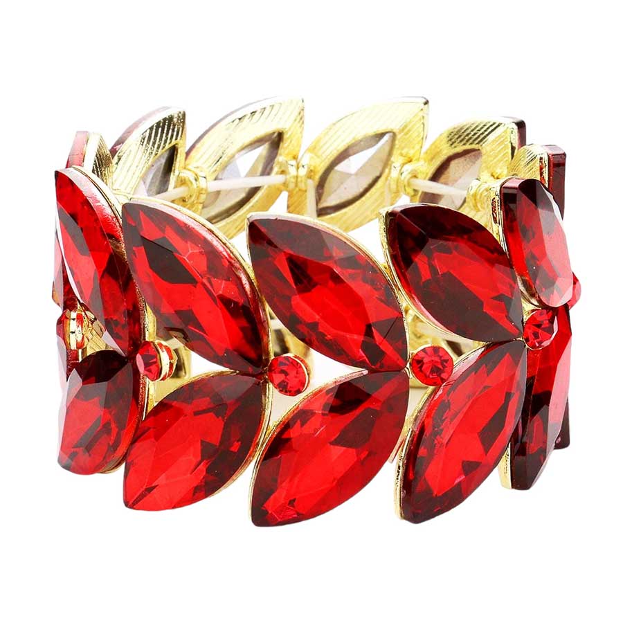 Red 2Rows Marquise Stone Cluster Stretch Evening Bracelet, get ready with this marquise stone bracelet to receive the best compliments on any special occasion. This classy evening bracelet is perfect for parties, Weddings, and Evenings. Awesome gift for birthdays, anniversaries, Valentine’s Day, or any special occasion.