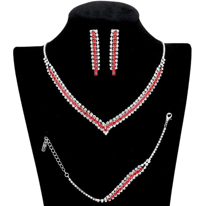 Red 3PCS Round Stone Detail Rhinestone Necklace Jewelry Set, get ready with this rhinestone jewelry set to receive the best compliments on any special occasion. This classy rhinestone necklace is perfect for parties, weddings, and evenings. Awesome gift for birthdays, anniversaries, Valentine’s Day or any special occasion.