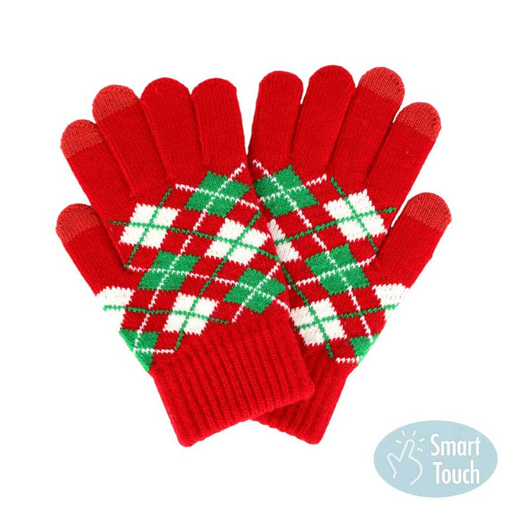 Red Argyle Patterned Knit Touch Smart Gloves, give your look so much eye-catching with knit touch smart gloves, a cozy feel. It's very fashionable and attractive. A pair of these gloves are awesome winter gift for your family, friends, anyone you love, and even yourself. Complete your outfit in a trendy style!