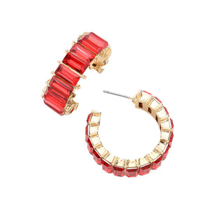 Red Baguette Stone Cluster Hoop Evening Earrings, complete your look with these hoop earrings on special occasions. These beautifully unique designed earrings with beautiful colors are suitable as gifts for wives, girlfriends, lovers, friends, and mothers. An excellent choice for wearing at outings, parties, events, etc.