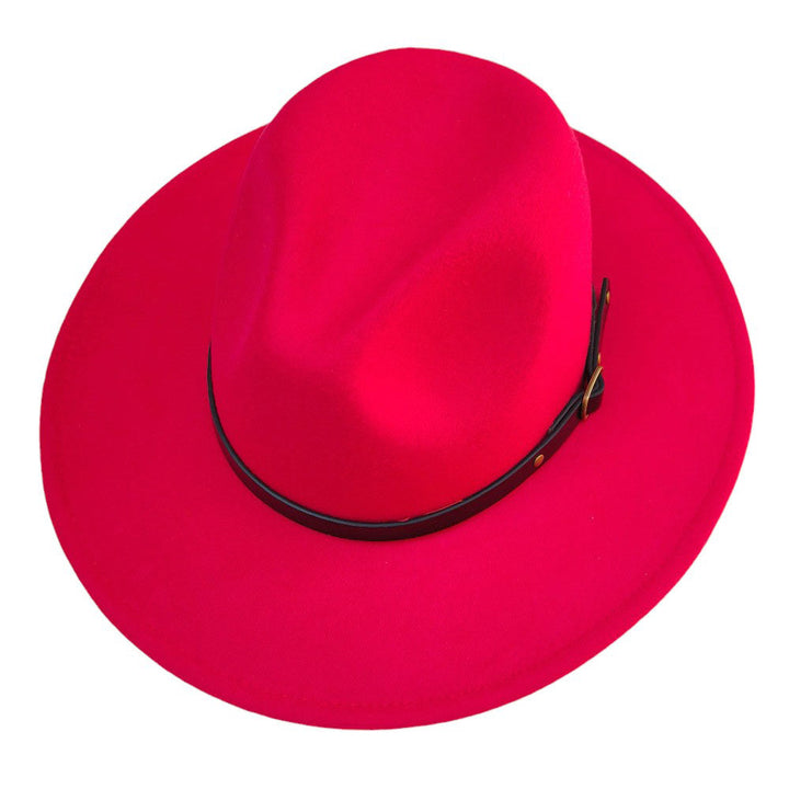 Red-Belt Band Pointed Fedora Hat. Made with a stylish belt band and pointed brim, this hat is the perfect accessory for a sophisticated look. The high-quality material ensures long-lasting wear and a comfortable fit. Elevate your style with this must-have hat.