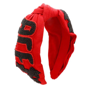 Red Black Get ready for the game with this Game Day Seed Beaded ACE Message Star Knot Burnout Headband. Crafted with soft material and adorned with seed beading, an ACE message, and a star knot, this headband is perfect for making a statement and staying comfortable at the same time. Cheer up your favorite team with this.