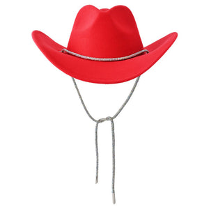 Red Bling Band Strap Cowboy Fedora Panama Hat, is the perfect combination of style and sophisticated design. The luxurious hat features a sleek bling band strap, making it an ideal choice for any occasion. Perfect gift idea for fashion forwarded, traveler friends, and family members