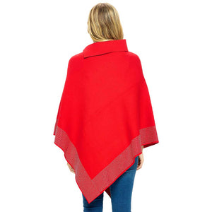 Red Bling Border Solid Neck Poncho, with the latest trend in ladies' outfit cover-up! the high-quality knit neck poncho is soft, comfortable, and warm but lightweight. Stay protected from the chilly weather while taking your elegant looks to a whole new level with an eye-catching, luxurious casual outfit for women!
