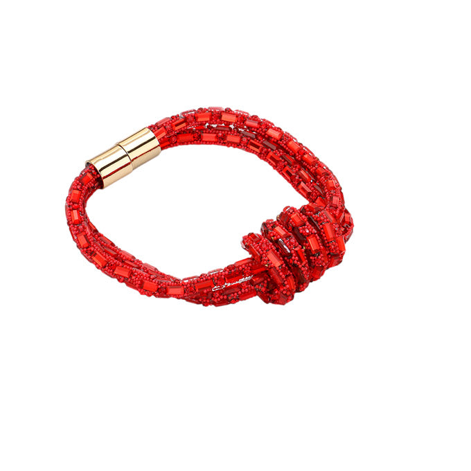 Red Bling Knot Magnetic Bracelet, enhance your attire with this beautiful bracelet to show off your fun trendsetting style. It can be worn with any daily wear such as shirts, dresses, T-shirts, etc. It's a perfect birthday gift, anniversary gift, Mother's Day gift, holiday getaway, or any other event.