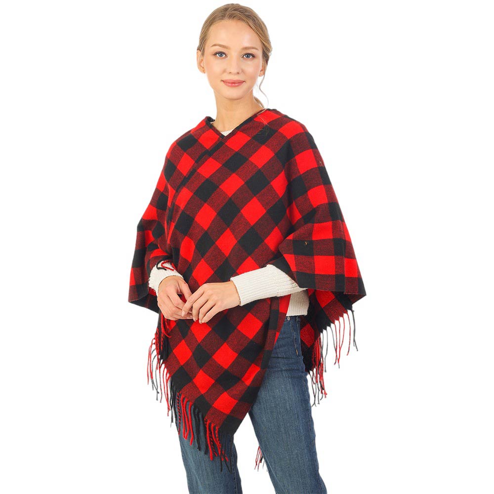 Red Buffalo Plaid Pattern Soft Poncho, is perfect for making a fashion statement in the cold times. The unique pattern combines classic buffalo plaid with a modern look. Crafted of lightweight materials, it features a full-length design for an effortless style, making it a great winter gift.