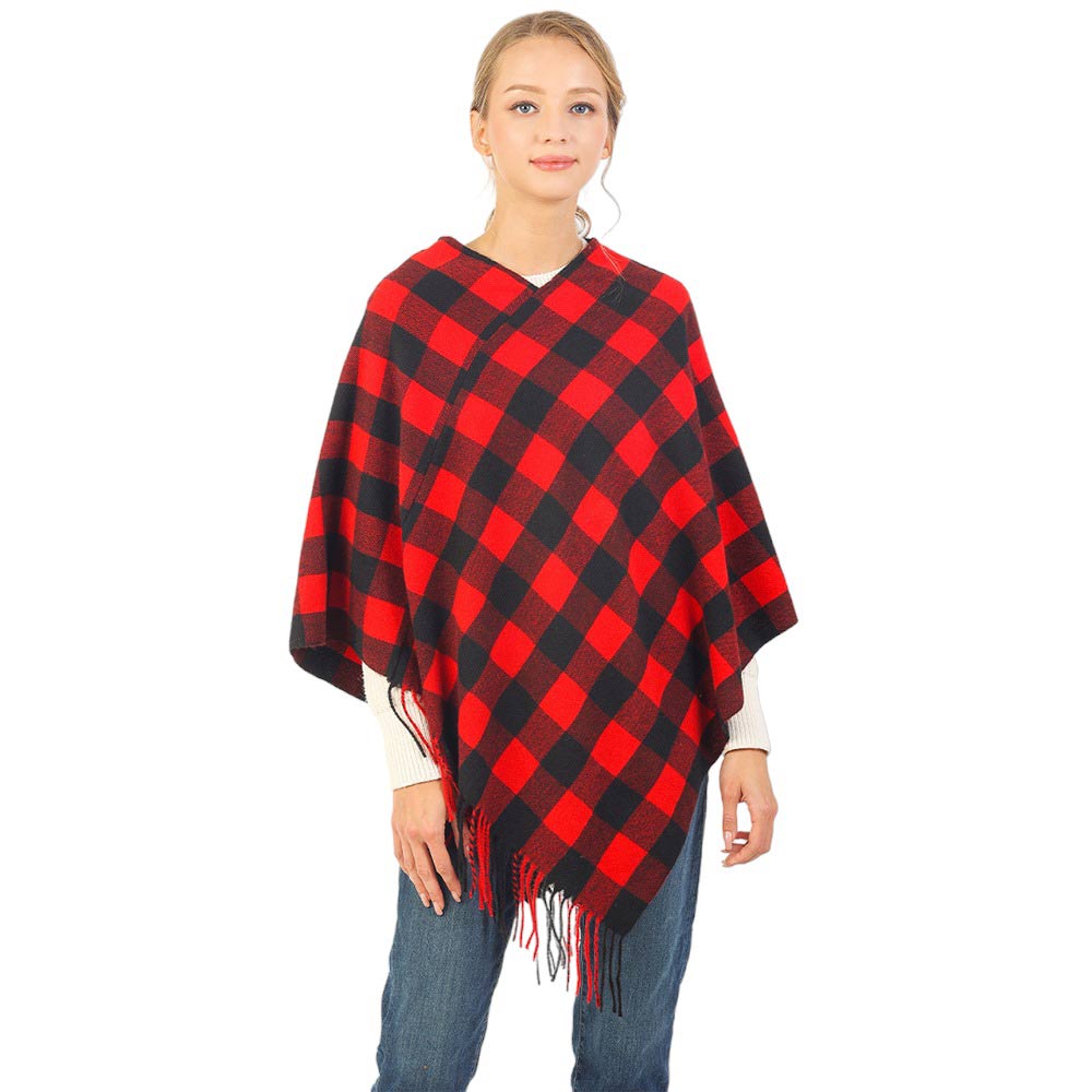 Red Buffalo Plaid Pattern Soft Poncho, is perfect for making a fashion statement in the cold times. The unique pattern combines classic buffalo plaid with a modern look. Crafted of lightweight materials, it features a full-length design for an effortless style, making it a great winter gift. 
