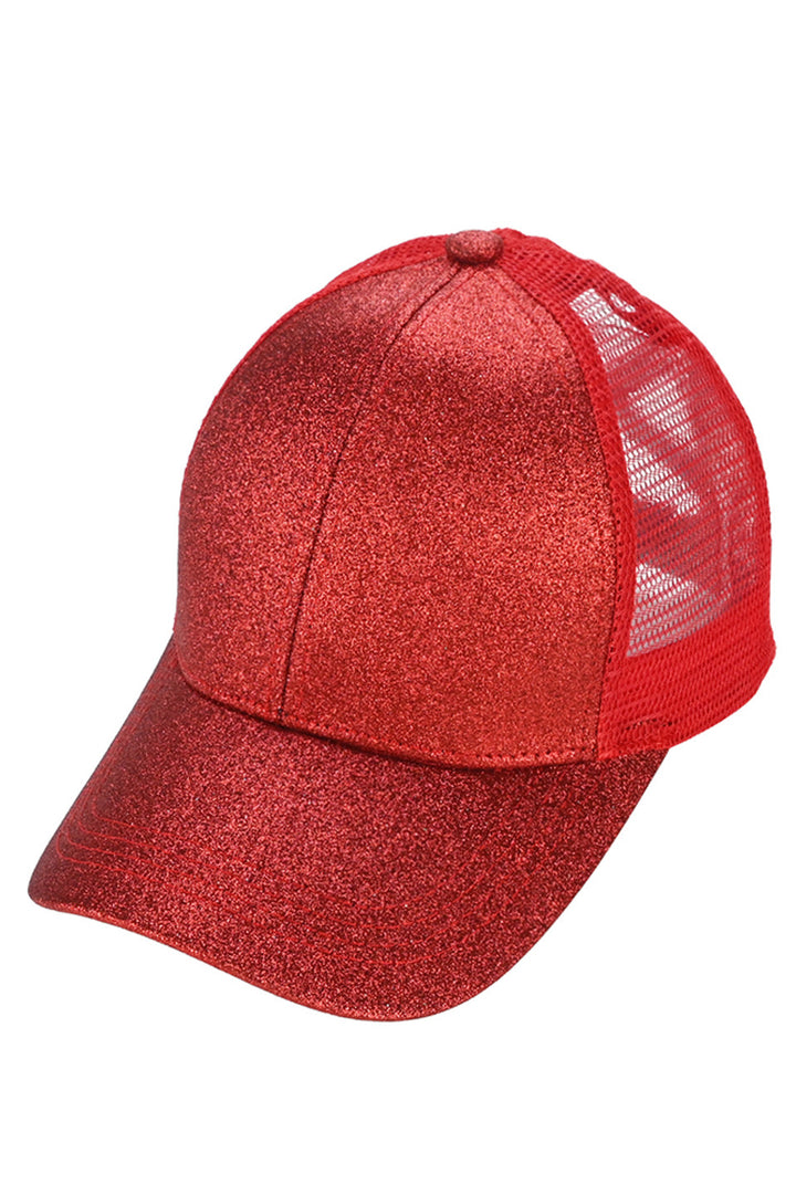 Red C.C Glitter Mesh Back Criss-Cross Ponytail Cap features a glitter mesh back and criss-cross design, perfect for adding a touch of sparkle to any outfit. Its unique design allows for comfortable and secure wear while keeping your ponytail in place. A must-have accessory for any fashion-forward individual.