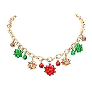 Red Christmas Gift Bow Jingle Bell Station Necklace, is beautifully designed with a bow theme that will make a glowing touch on everyone. This pretty & tiny necklace will surely bring a smile to one's face as a gift. This is the perfect gift for Christmas, especially for your friends, family, and the people you love.