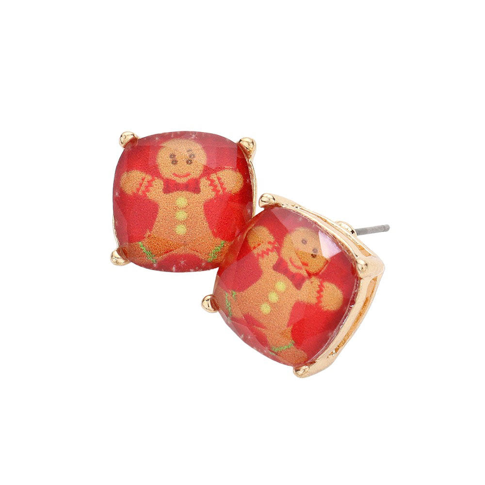 Red Christmas Gingerbread Man Cushion Square Stud Earrings, Enjoy a festive touch with these fun earrings. Featuring a sparkly surface and stylish design, these earrings are sure to impress. They're made from high-quality materials for long-lasting durability. Perfect for the Christmas holiday season!