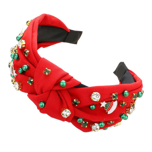 Red Christmas Tree Gift Pearl Stone Knot Burnout Headband, push back your hair with this pretty headband, and add a pop of color to any plain outfit! This expounds your Christmas party and attracts everyone's attention. This is the perfect gift for Christmas, especially for your friends, family, and the people you love.