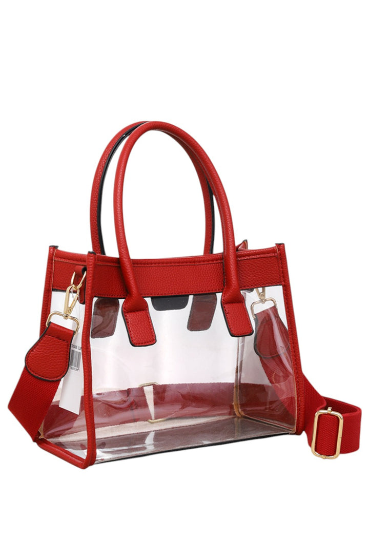 Color Trim Clear Hand Bag combines modern transparency with vibrant accents, offering a stylish yet practical accessory. Its clear design allows easy visibility of contents, while the colorful trim adds a fashionable touch. Lightweight and spacious, it’s ideal for daily use or events requiring quick access to essentials without sacrificing style. Durable materials ensure long-lasting wear, making it a smart choice for those who value both function and trend. 