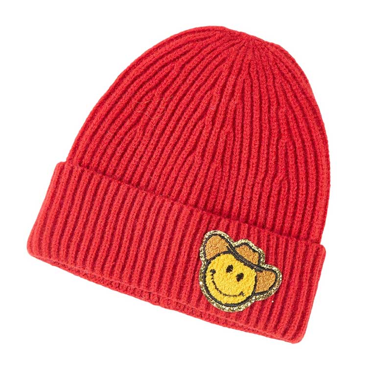 Red  Cowboy Hat Smile Accented Knit Beanie Hat. From daily life to holidays, this stylish beanie hat's cozy fabric will keep you looking great and feeling warm. This knit beanie is to be a great gift for women, ladies, and girls. A wide range of colors lets you choose your favorite one or you can pick several colors to go !