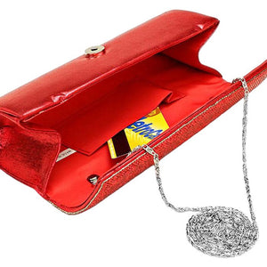 Red Crystal Cover Shimmery Evening Clutch Bag Metal Chain Strap, is beautifully designed and fit for all special occasions & places. Show your trendy side with this crystal-cover evening bag. Perfect gift ideas for a Birthday, Holiday, Christmas, Anniversary, Valentine's Day, and all special occasions.