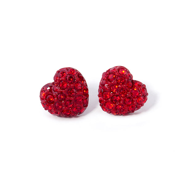 Red Crystal Paved Heart Stud Earrings bring elegance and sparkle to any outfit. Crafted with high-quality crystals, they are perfect for dressing up or adding a hint of glamour. The delicate heart design is a timeless classic that never goes out of style. 