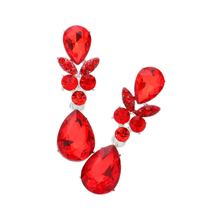 Red Double Teardrop Stone Accented Dangle Evening Earrings, looks like the ultimate fashionista with these evening earrings! The perfect sparkling earrings adds a sophisticated & stylish glow to any outfit. Ideal for parties, weddings, graduation, prom, holidays, pair these earrings with any ensemble for a polished look.