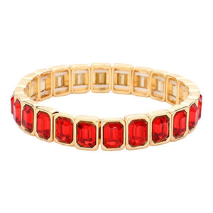 Red Emerald Cut Stone Stretch Evening Bracelet, will bring elegance to any evening look. Crafted with shimmering emerald cut stones, this bracelet is a timeless piece that is sure to make you stand out. Stretchable and easy to wear, this bracelet offers a sophisticated style for any special occasion. Nice gift idea.