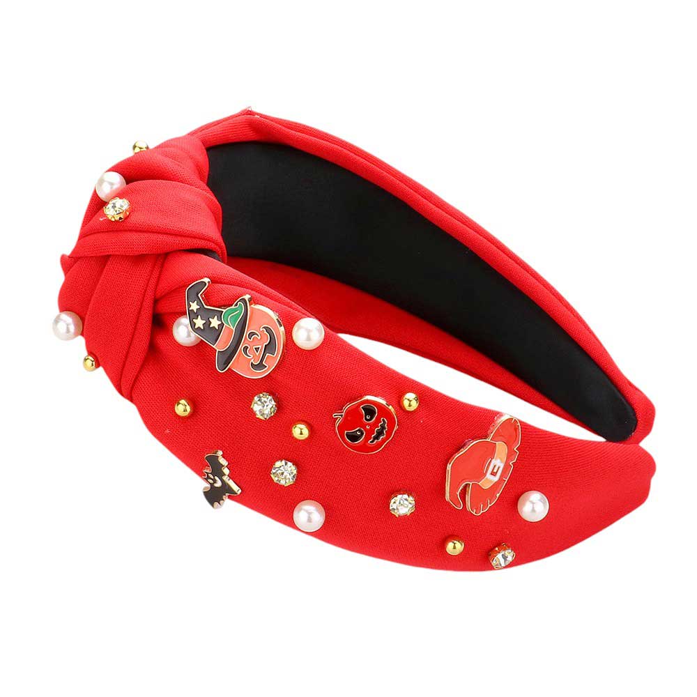 Red-Enamel Halloween Charm Stone Cluster Embellished Knot Headband, is a great addition to any festive Halloween outfit. With its enamel charm and stone cluster embellishments, you'll stand out from the crowd. The knot design adds a unique touch, making it both stylish and comfortable to wear.