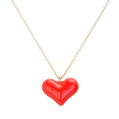 Collar con colgante de corazón de esmalte - Rojo