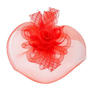 Red Feather Mesh Flower Fascinator Headband, Accentuate your look with this. Crafted with mesh and feathers, this headband brings an elegant touch to any outfit. The unique flower shape gives it a timeless and classic look. Perfect for gifting, any occasion, or everyday wear.