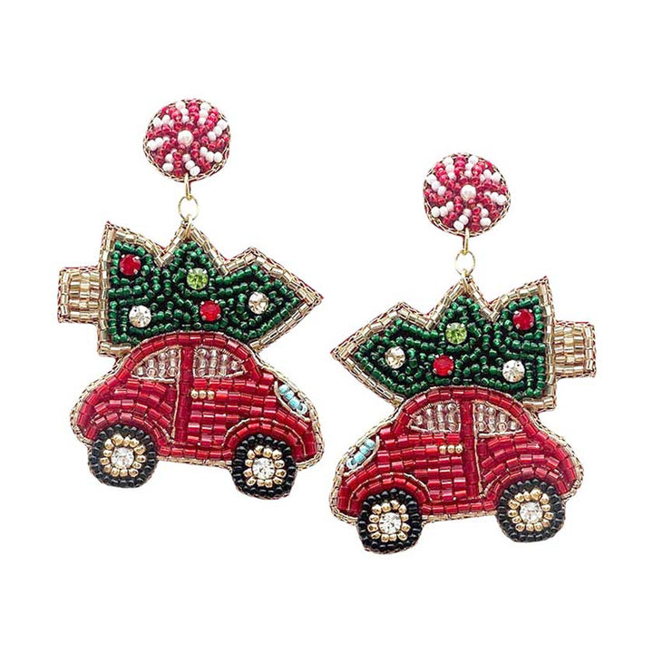 Red Felt Back Beaded Christmas Tree Car Dangle Earrings, are fun handcrafted jewelry that fits your lifestyle, adding a pop of pretty color. Enhance your attire with these vibrant artisanal earrings to show off your fun trendsetting style. Great gift idea for your Wife, Mom, your Loving one, or any family member.