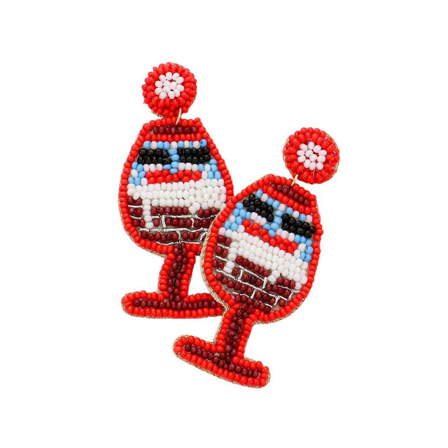 Red Felt Back Seed Beaded Christmas Wine Dangle Earrings, perfect for the festive season, embrace into the Christmas spirit with these dangle earrings, add cheer to your ears, they are bound to cause a smile or two. Perfect Gift December Birthdays, Christmas, Stocking Stuffers, Secret Santa, BFF, etc.