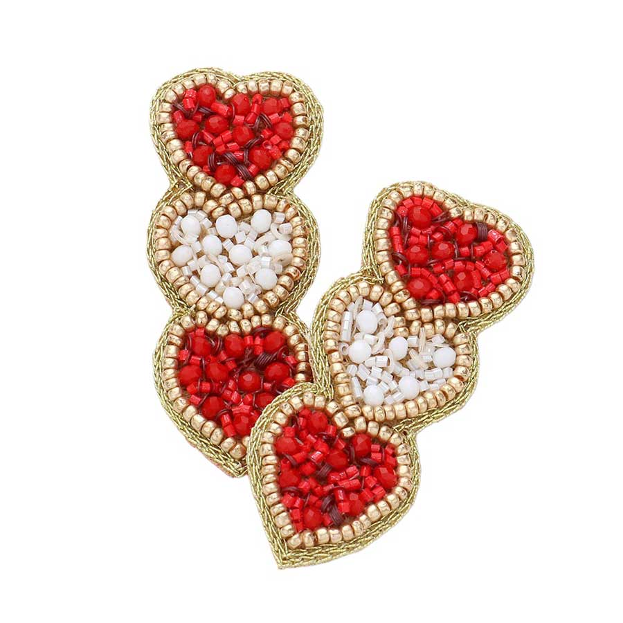 Red Felt Back Triple Beaded Heart Earrings, are fun handcrafted jewelry that fits your lifestyle, adding a pop of pretty color. Take your love for statement accessorizing to a new level of affection with these beautiful earrings! Highlight your appearance, and grasp everyone's eye at any party or any occasion.
