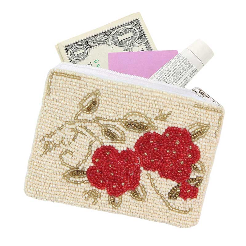 Red Flower Accented Seed Beaded Mini Pouch Bag, perfectly goes with any outfit and shows your trendy choice to make you stand out on your occasion. Ideal for keeping your phone, makeup, money, bank cards, lipstick, coins, and other small essentials in one place.